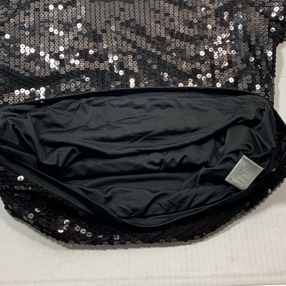 August Silk Womens M Black Sequin Top Pullover Crew Neck Short Sleeve Lined - Picture 4 of 6